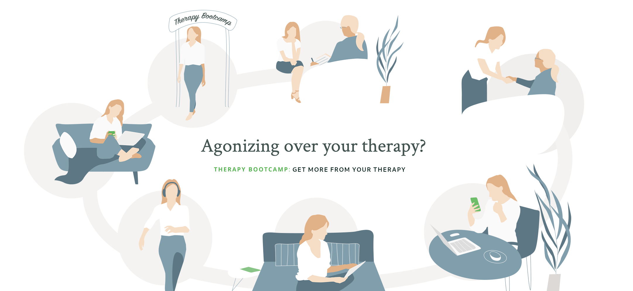 silhouettes of the journey one takes from realizing you have a transference issue to going on the Therapy Bootcamp journey of reading the content, listening to the audios and practicing using the tools
