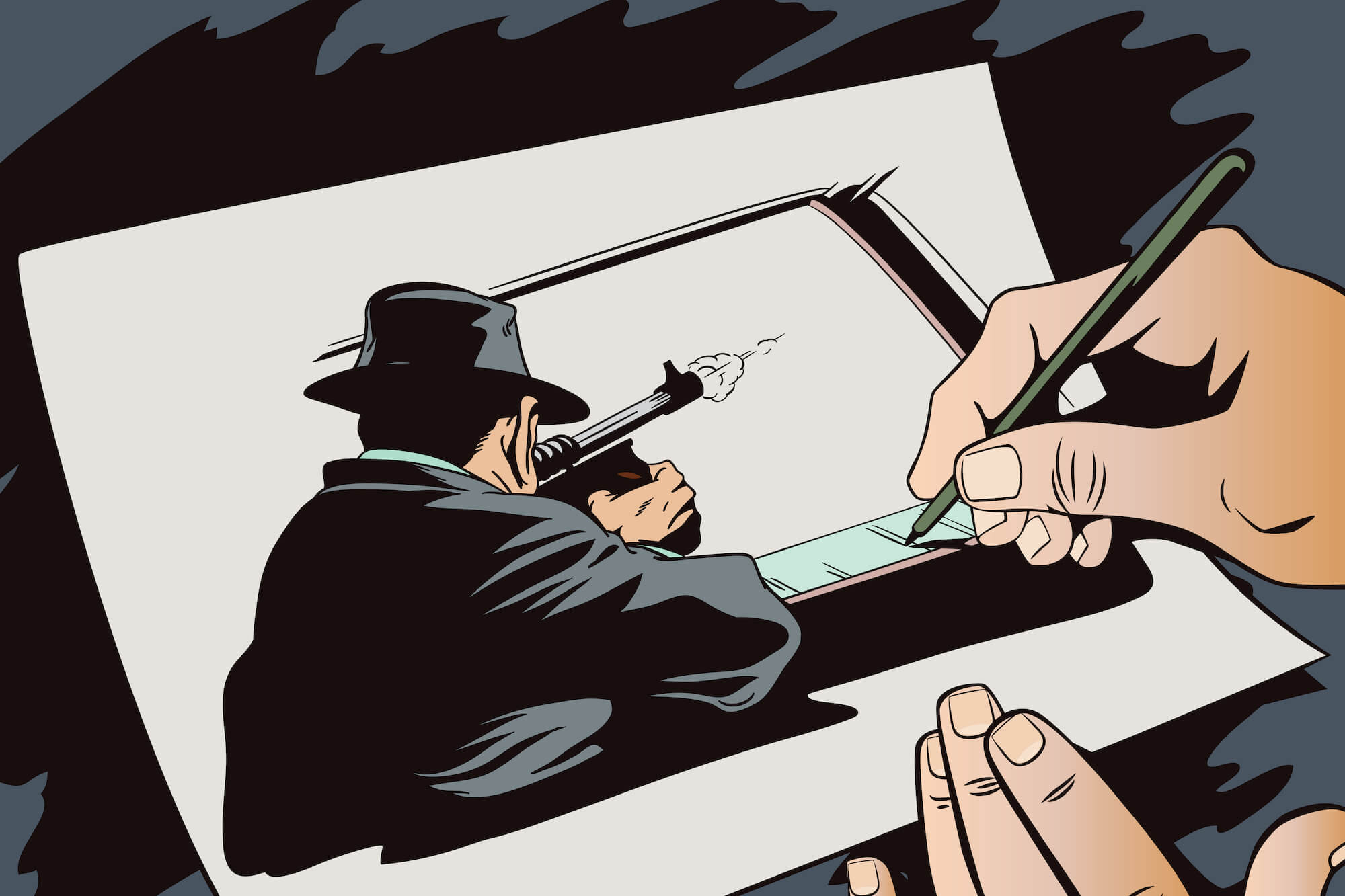 retro gangster shooting metaphorically the idea of optimizing brain performance