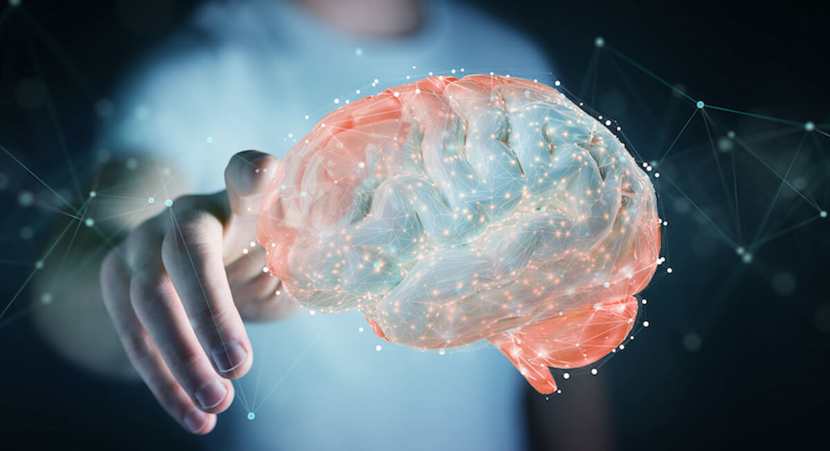 brain floating in front of person