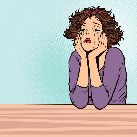 cartoon of a female holding her hands to her face distraught as she experiences an emotional meltdown