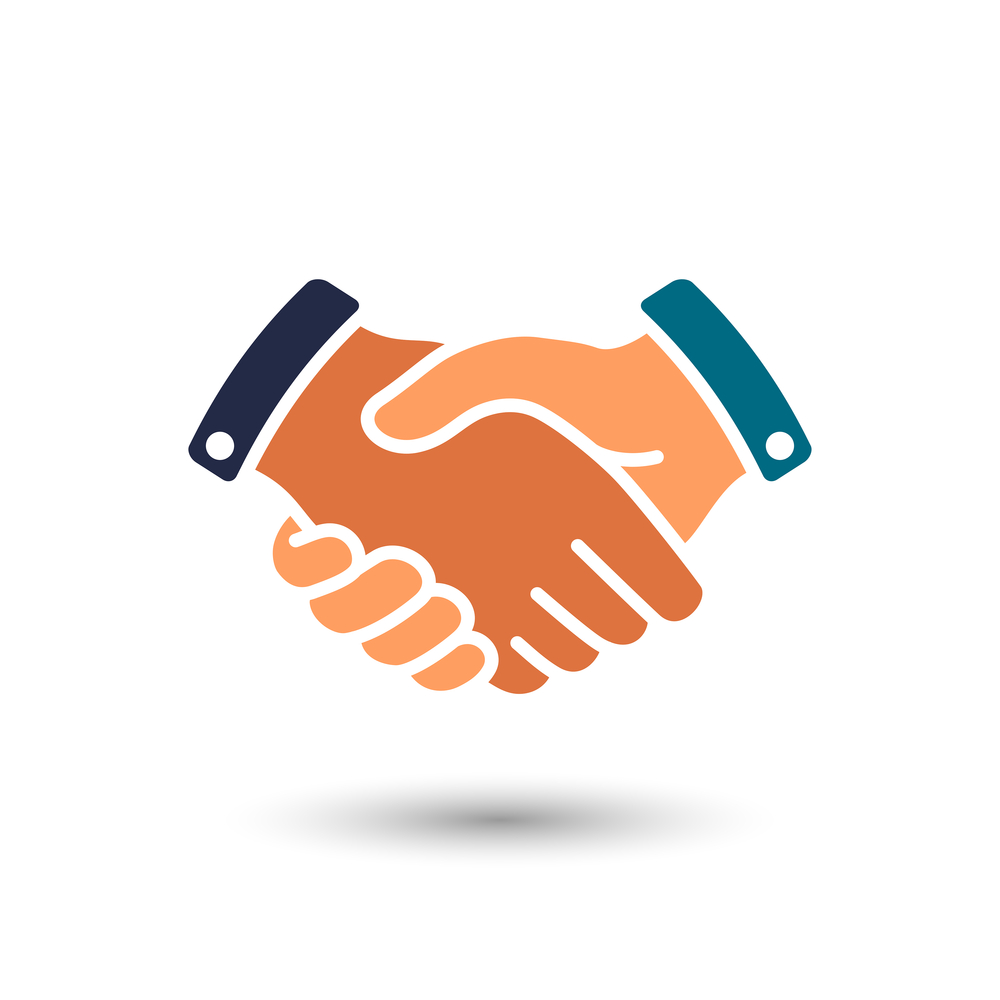Vector handshake flat icon, sign. coaching contract, agreement symbol. to work on transference