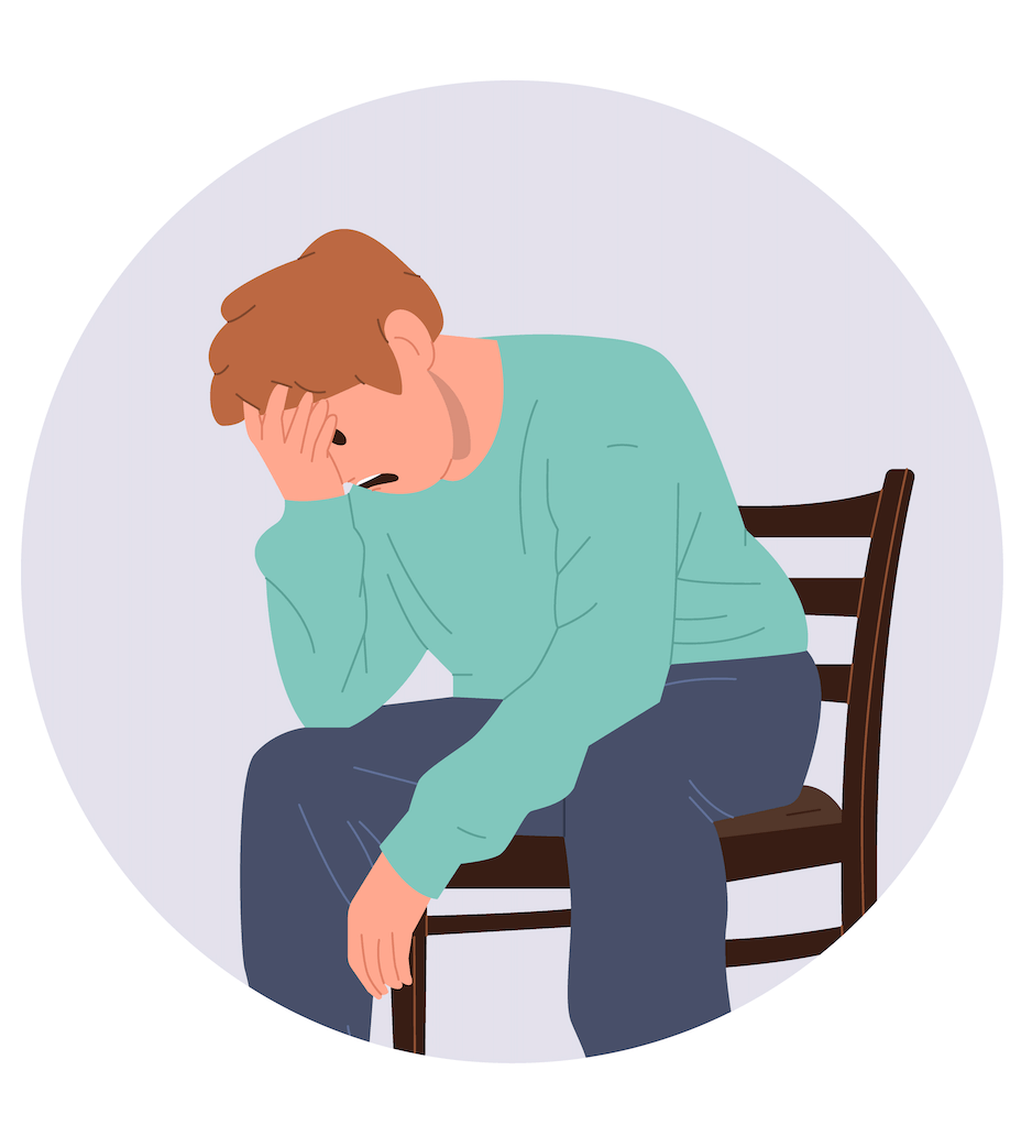 illustration of a male sitting on a chair hands in face presumably feeling stuck not knowing any way out or even any tips for dealing with his transference