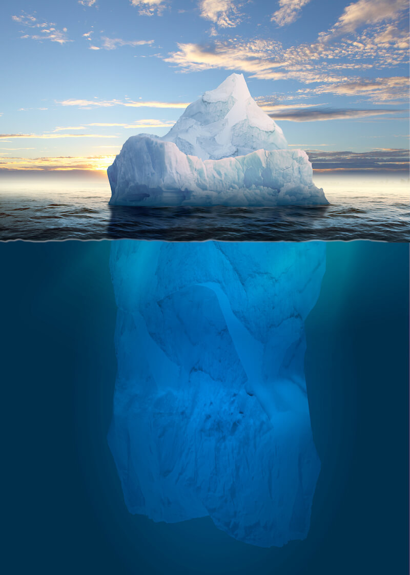 illustration showing what is beneath the water is larger than what you see above showing how triggers work