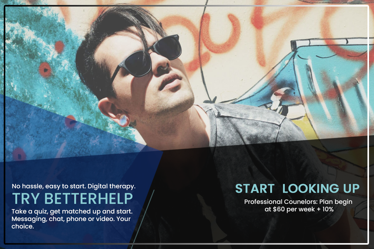 young male looking up wearing sunglasses with a colorful backdrop representing getting depression self help