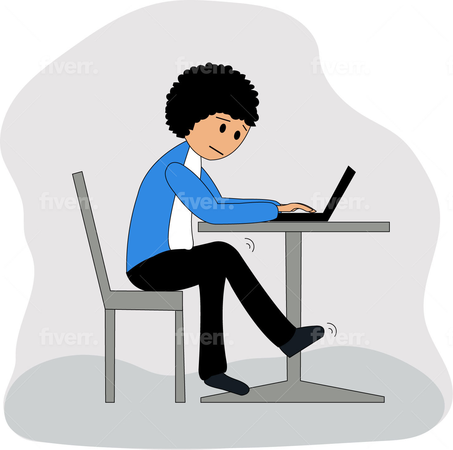 restless guy with jiggly legs sitting at computer illustrating that self-regulation training needs to happen to curb the fidgetiness